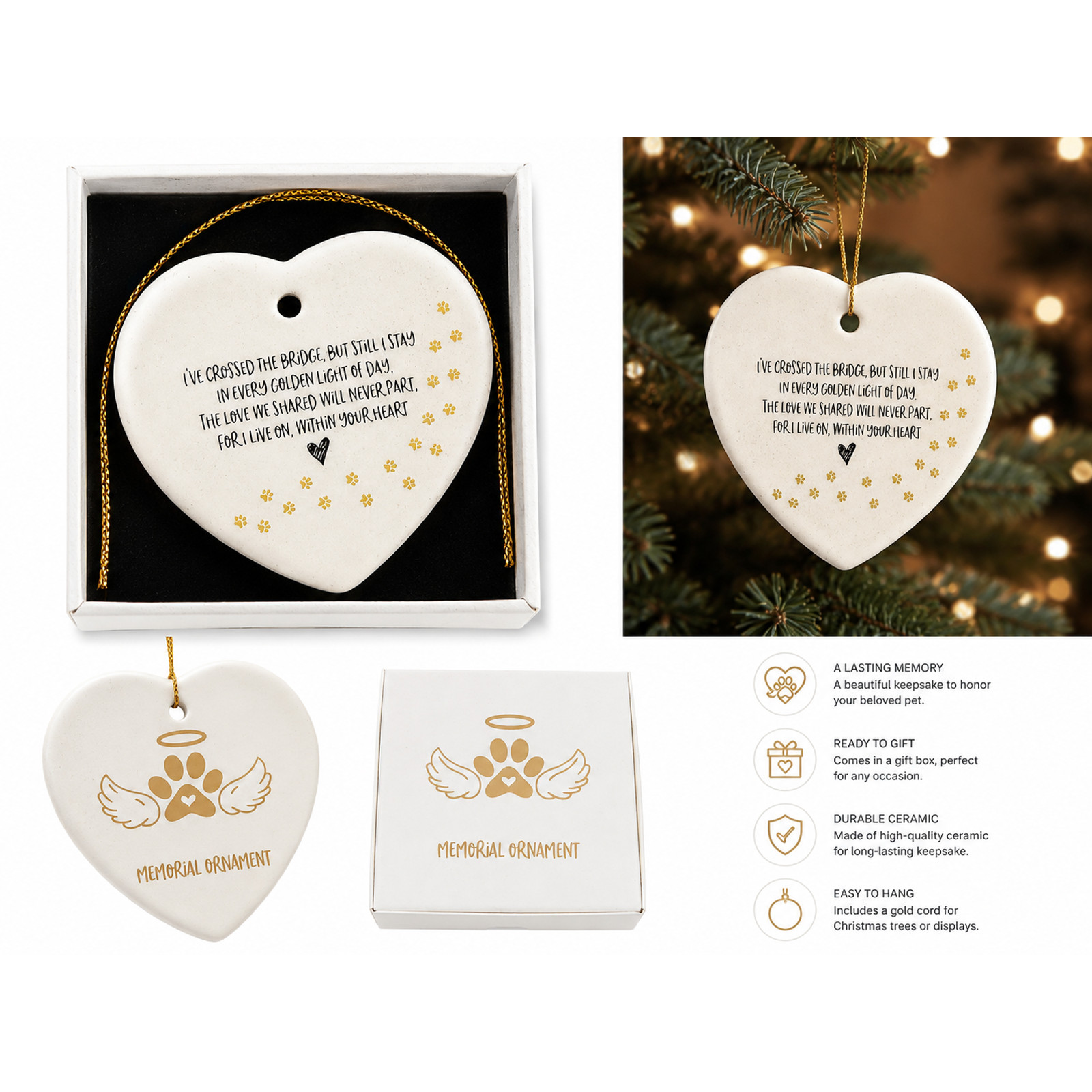Pet Memorial Heart Ornament – Ceramic Keepsake Ornament with Gift Box