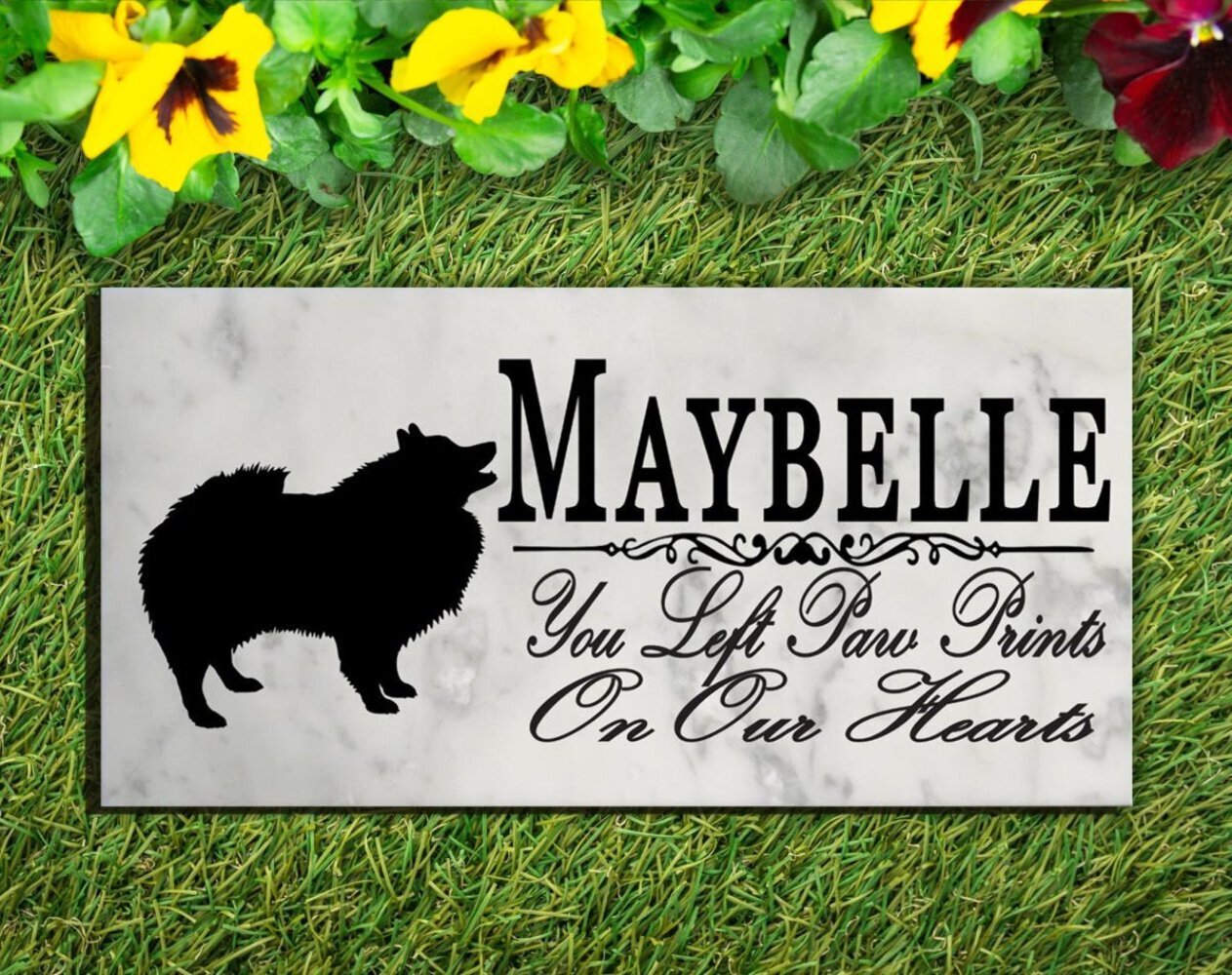 Keeshond Memorial Stone Personalized Garden Rock Grave Marker Outdoor or Indoor