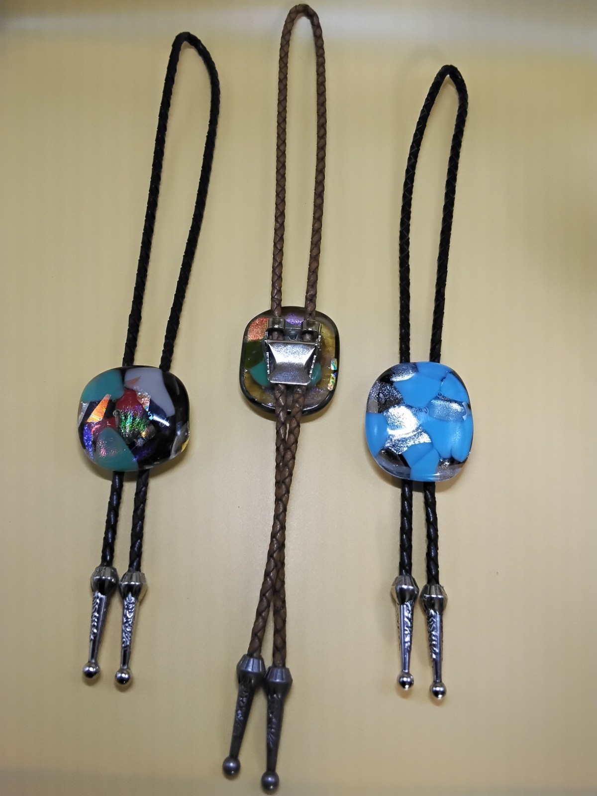 Dichroic Bolo for Pet Cremation Urn | Memorial Bolo | Tan Genuine Leather
