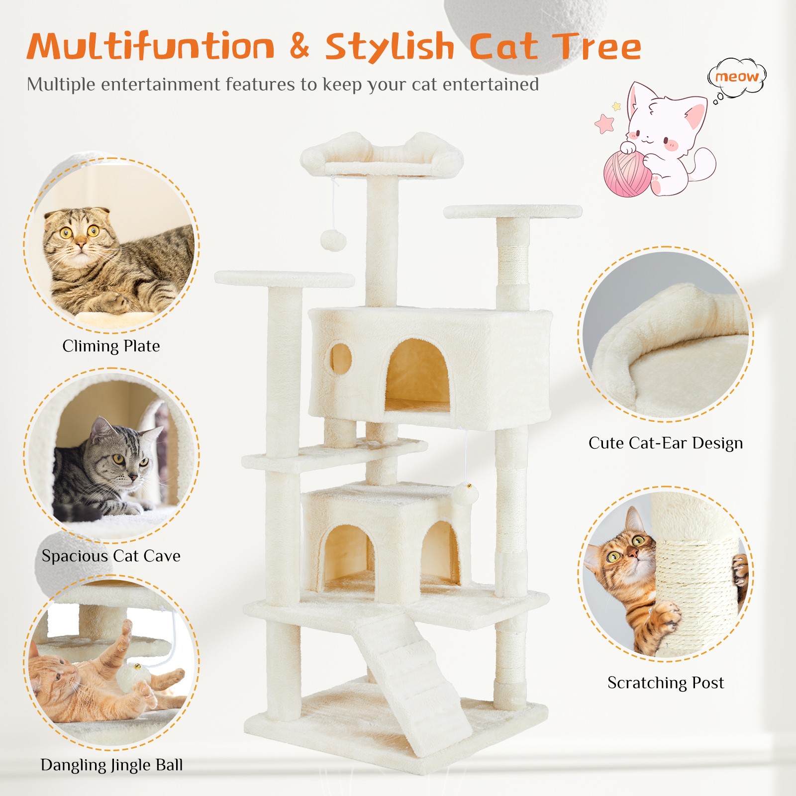Multi Level Cat Treehouse Climbing Frame Kitty Condo Tower Scratching Post Ramp