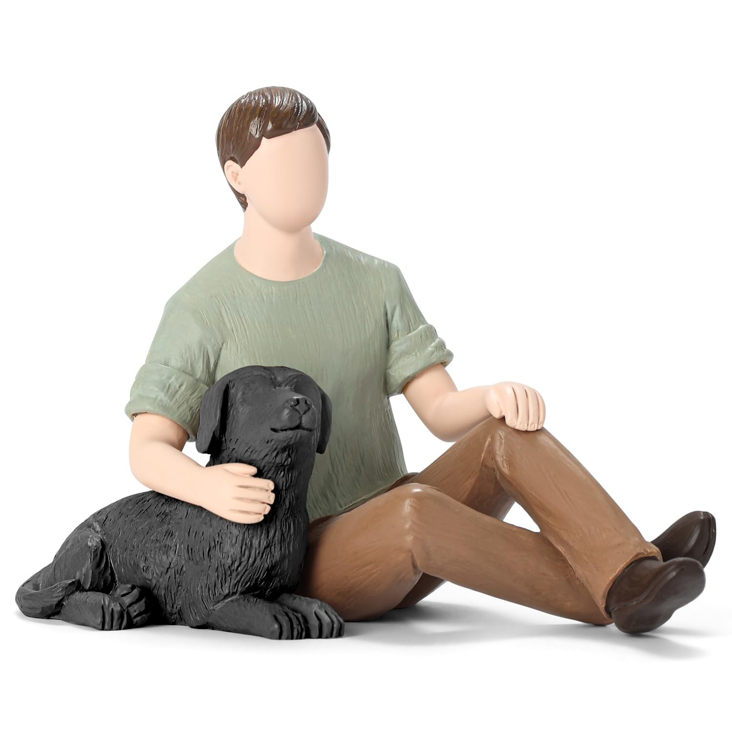 Man Black Dog Figurine Boy Friendship Remembrance Gifts Cherished Tribute Pet