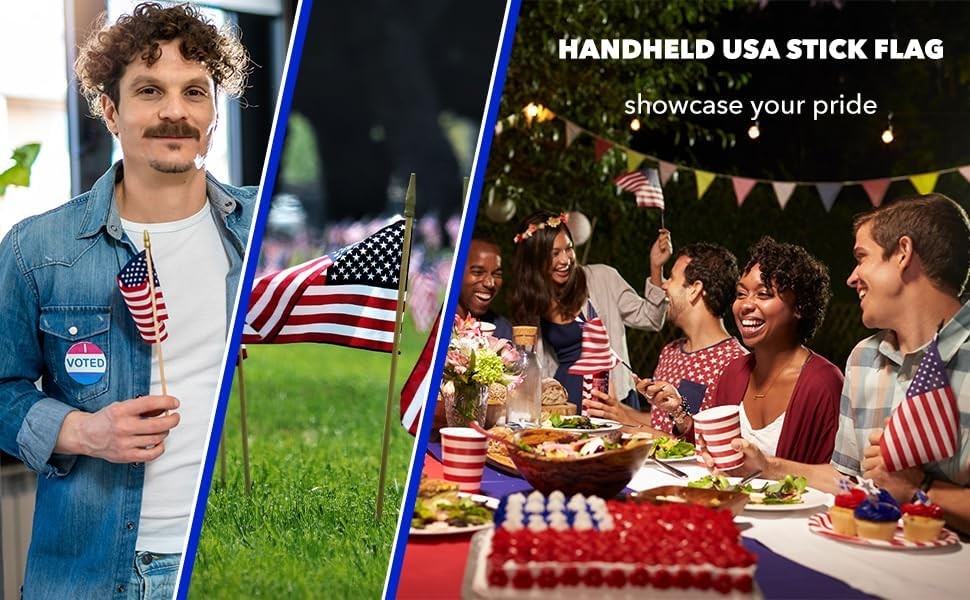 12-Pack 12×18″ American Stick Flags – Made in USA, Handheld with 30″ 12 Pack