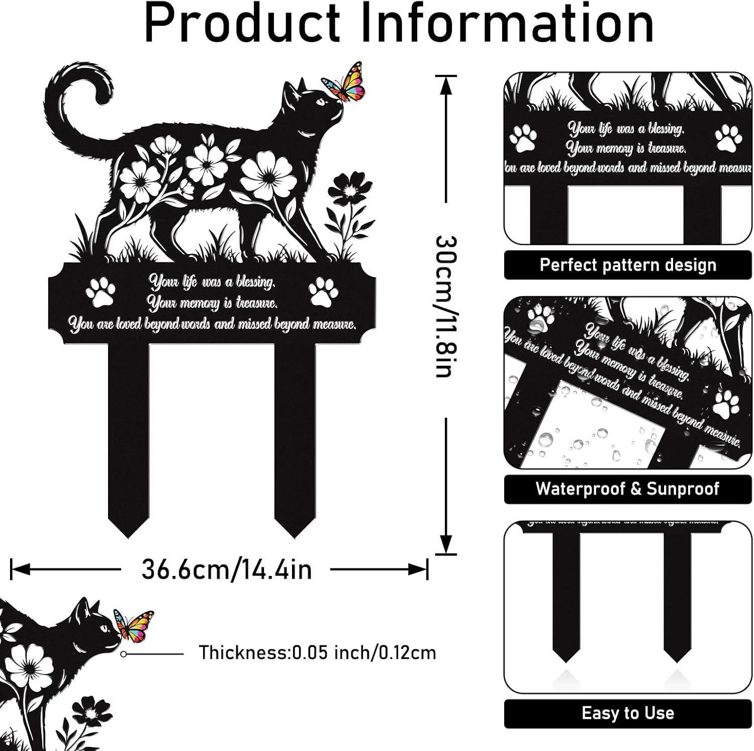 Cat Grave Markers Outdoor, Mental Pet Cat Memorial Gift Decorations Outdoor, Pet