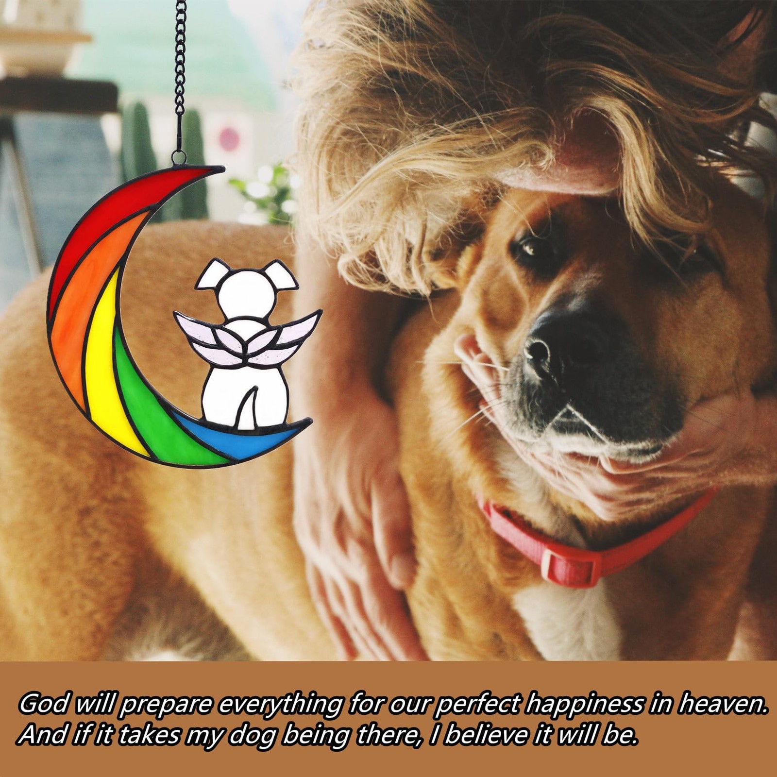 Lcensp Stained Glass Rainbow Bridge White Dog Memorial Gifts for Loss of Dog Sym