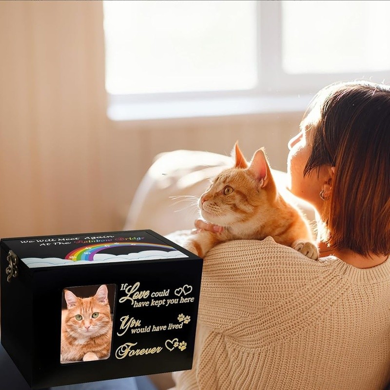 Pet Cremation Urn Memorial Box Wooden Picture Frame Small Medium Pets 60ci New