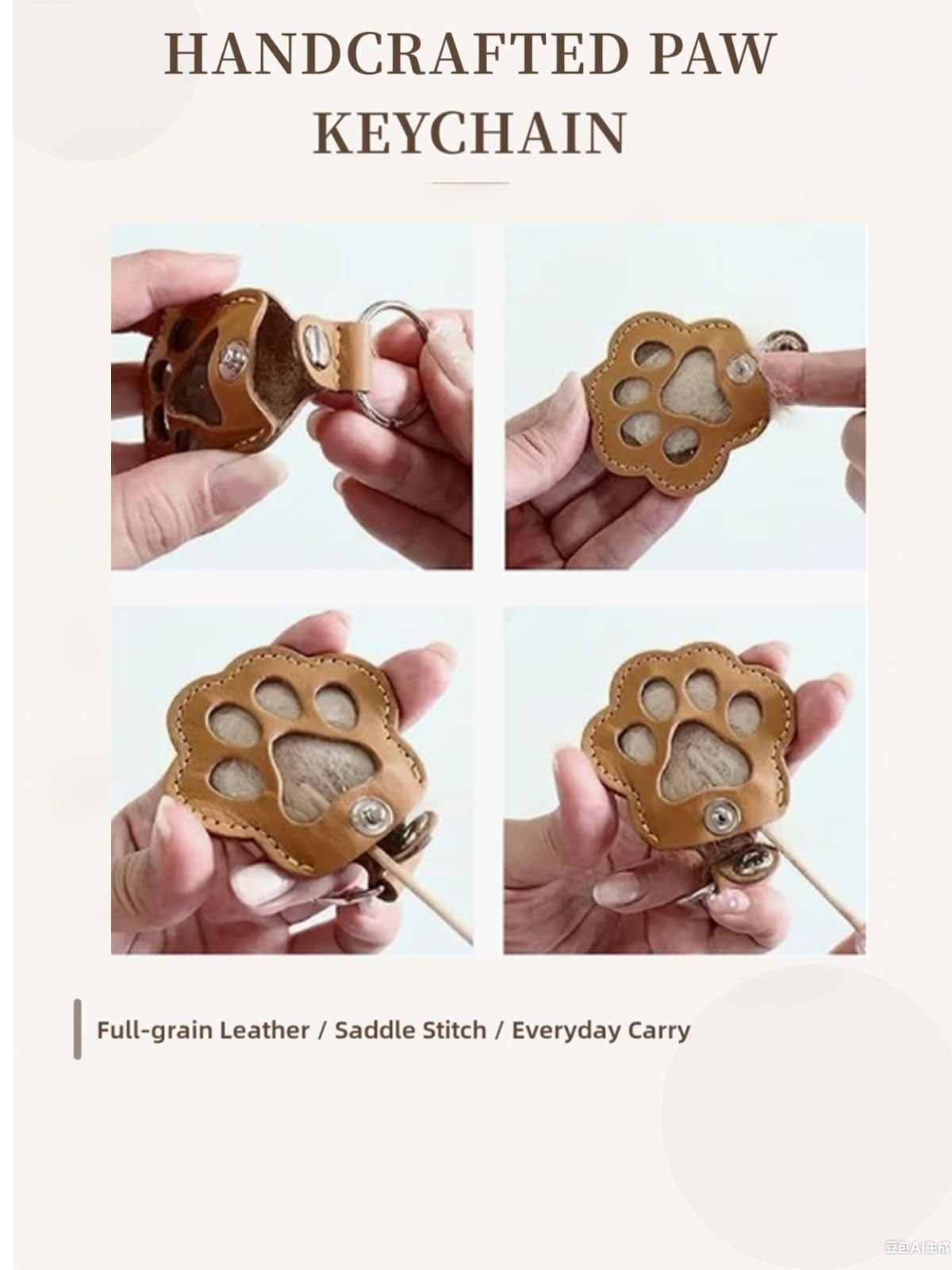 3 Pcs Cat Dog Hair Storage Keychain, Cute Pet Paw Shaped Leather Keychain, Pa…
