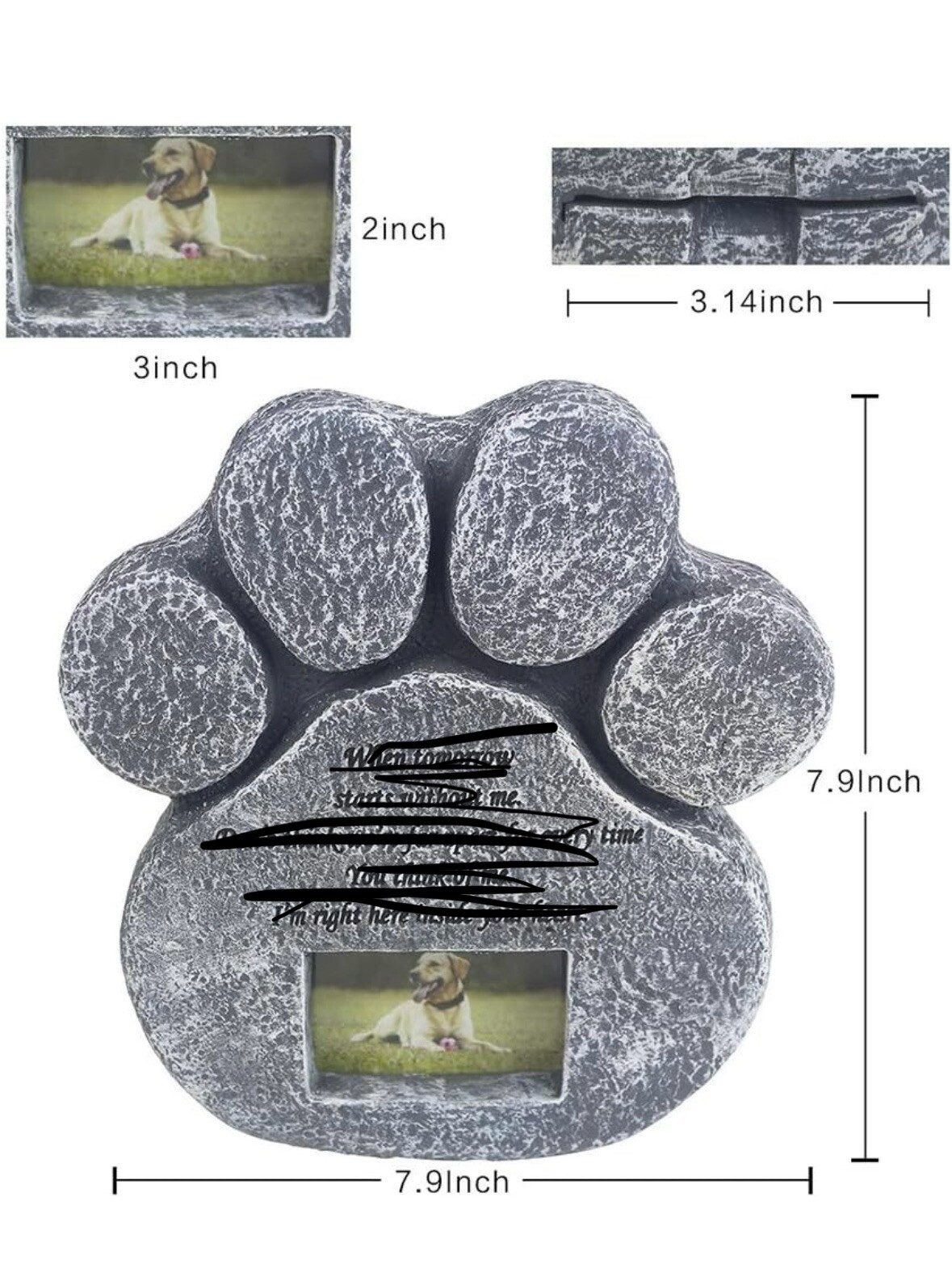 Paw Print Memorial Stone Marker Plaque W/ Sympathy Poem, 3”x2” Picture Slot NEW