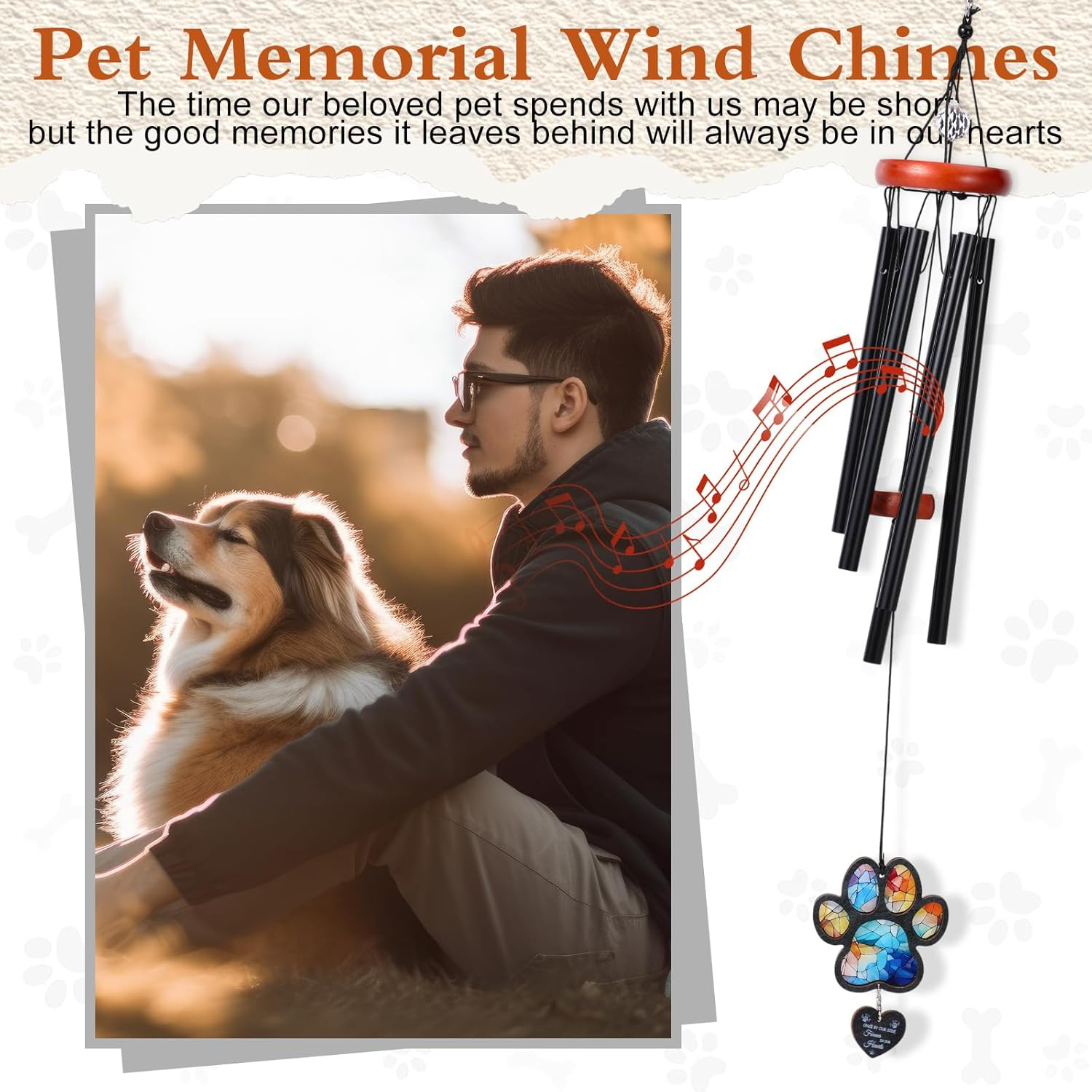 26″ Pet Memorial Gifts for Loss of Dog Pet Memorial Wind Chimes, Dogs Sympathy G