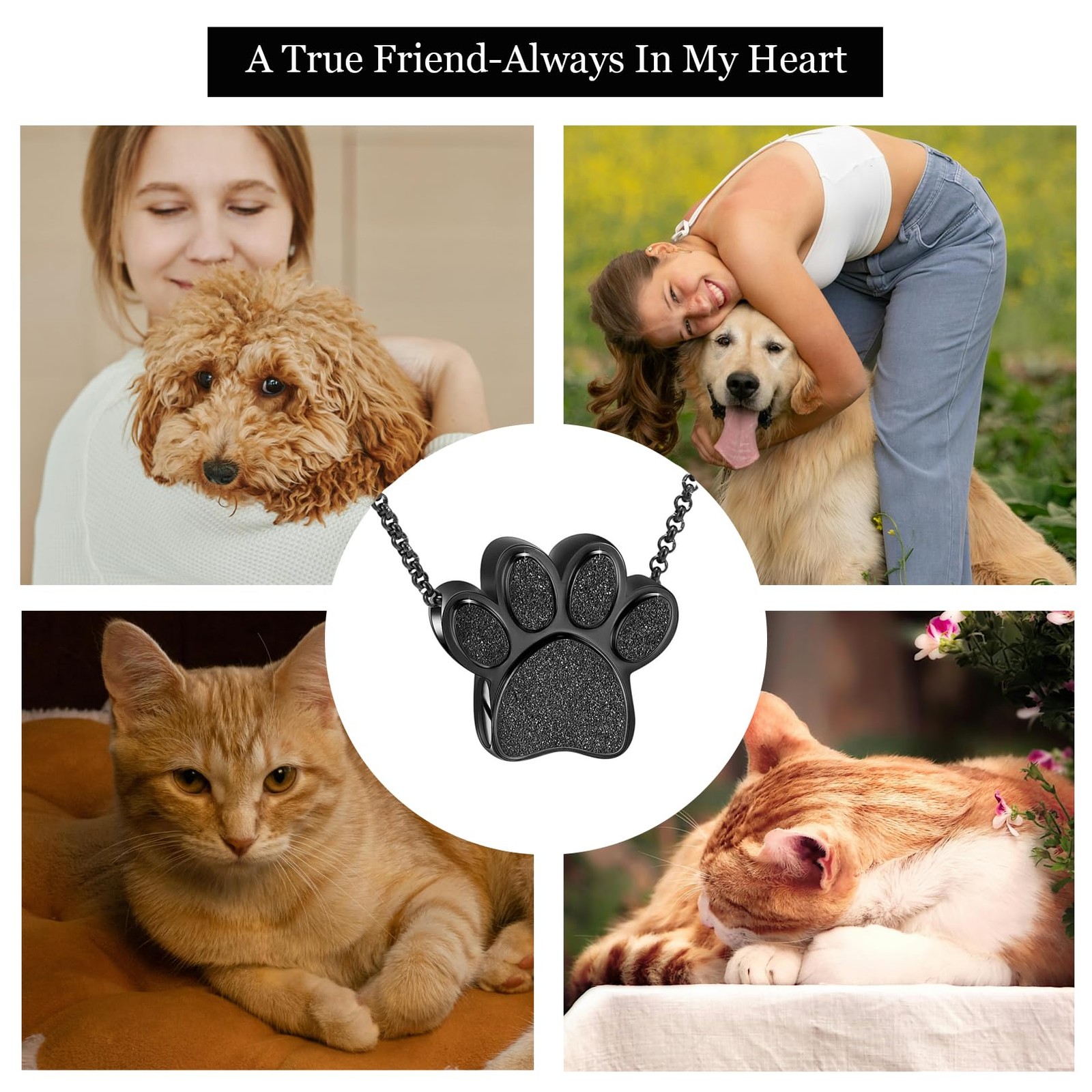 Hearbeingt Pet Cremation Jewelry For Ashes Urn Necklace Paw Print Pet Keepsake