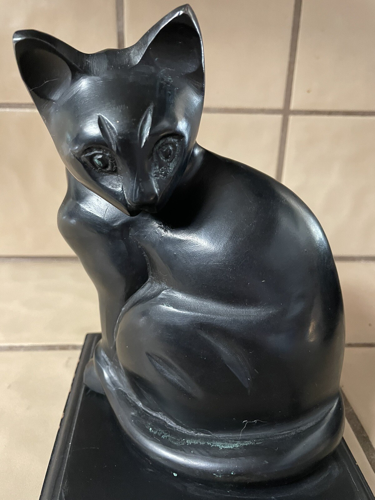 CAST IRON KITTY CAT FIGURINE MEMORIAL IN LOVING MEMORY STATUE W/ STAND