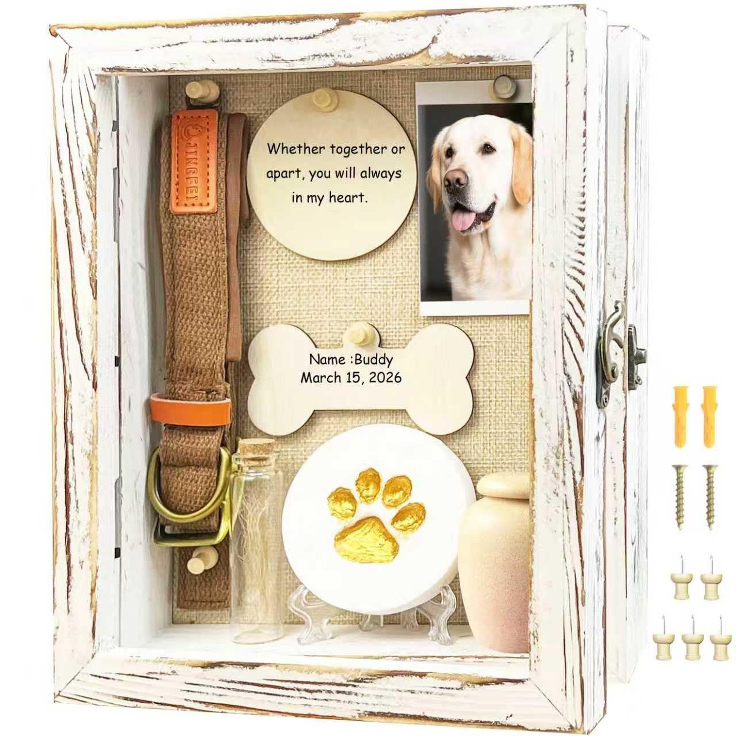 8×10 Pet Memorial Shadow Box Frame Paw Print Kit Solid Wood Pet Frame Retro W…