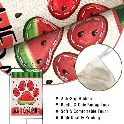 Welcome Summer Dog Cat Paw Print Large Decorative House Flag, Watermelon Yard