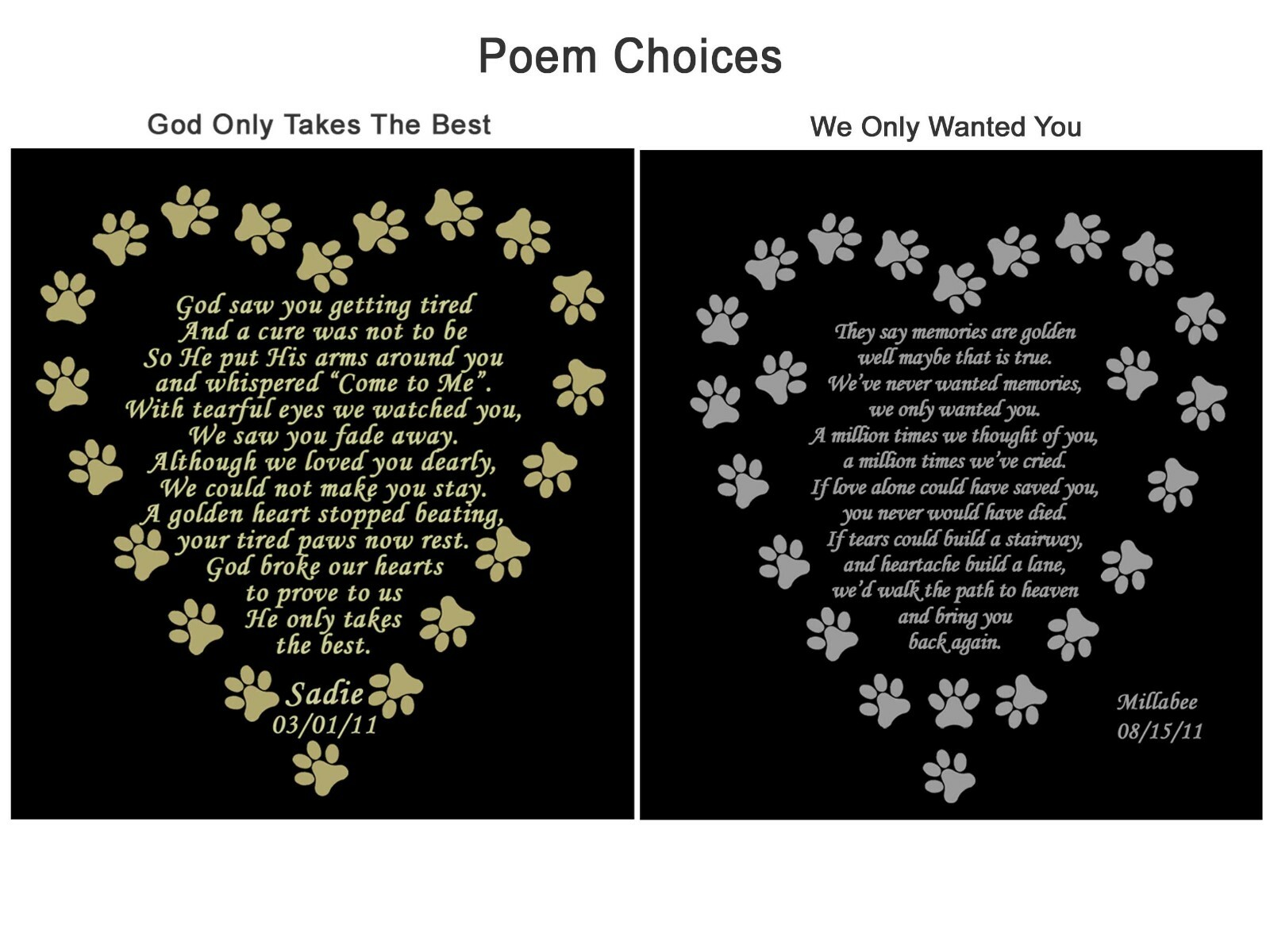 Rotating Pet Memorial Frame w/ Engraved 4×6 Poem Plate Choose Poem and Design