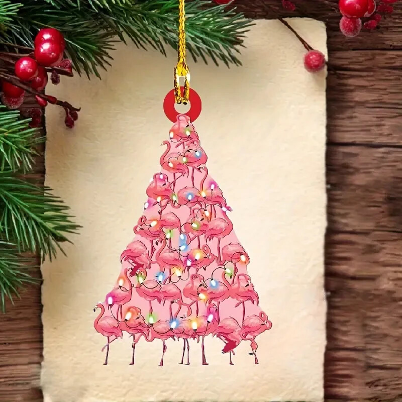 Cute Christmas Flamingo Tree Acrylic Hanging Ornament