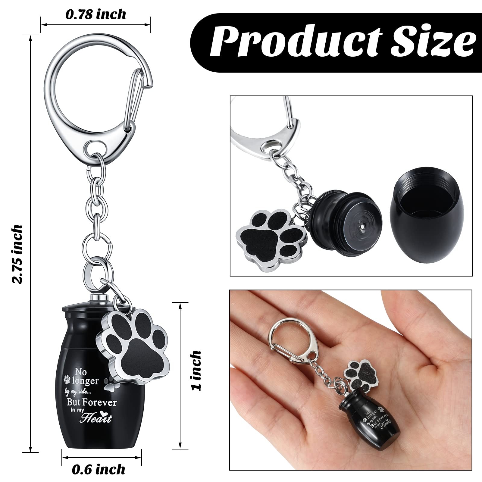 Cremation Pet Dog Urns Keychain Small Black Stainless Steel Memorial Keepsake