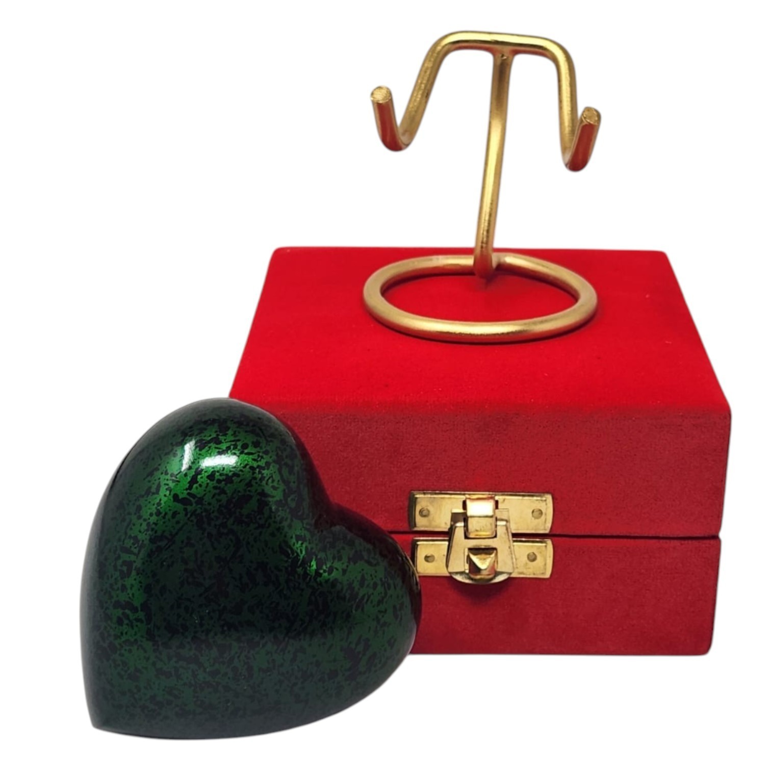 Custom Green Heart Cremation Keepsake Urn for Ashes with Display Stand & Box