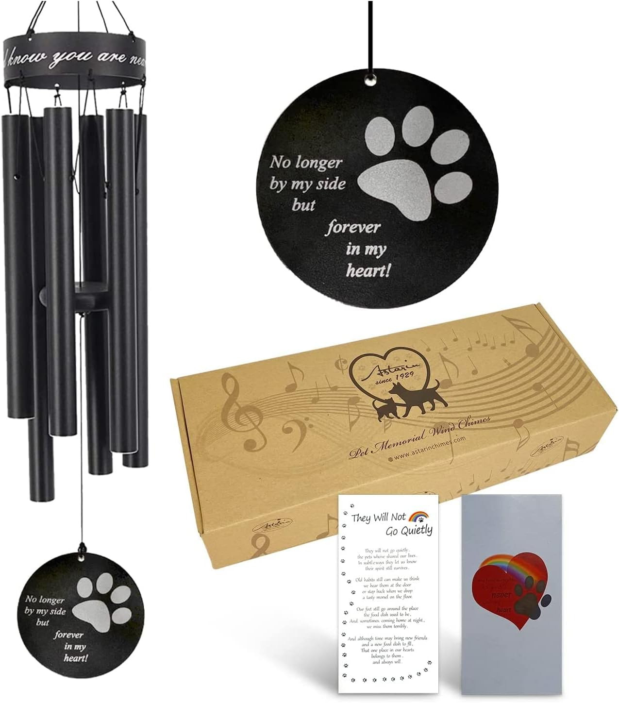Pet Memorial Wind Chime, 30 Inches Paw Print Pet Remembrance Gift to Honor and R