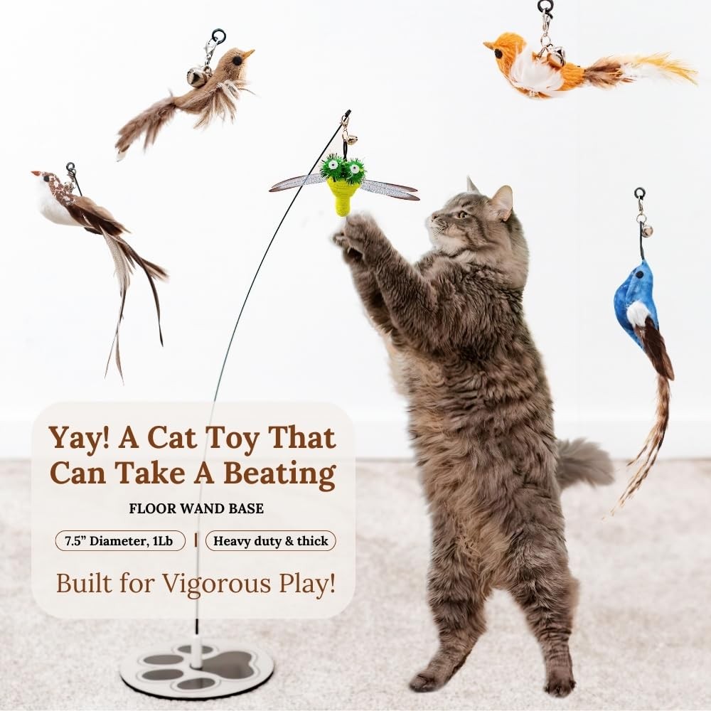 GADGETSOLOGY Wand Cat Toy for Indoor Adult Cats – Any Surface Base, Stimulating