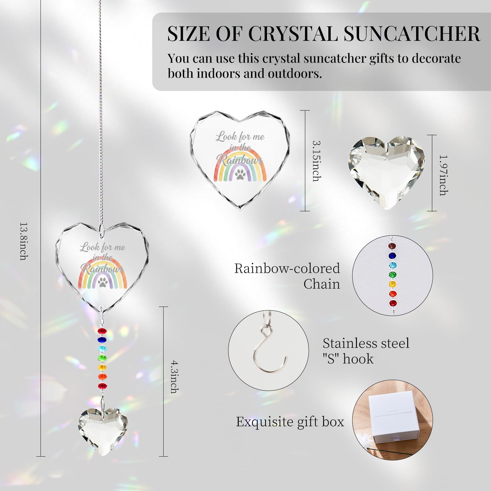 Pet Memorial Gifts for Dogs Cats – Look for me in the Rainbows Crystal Suncat…