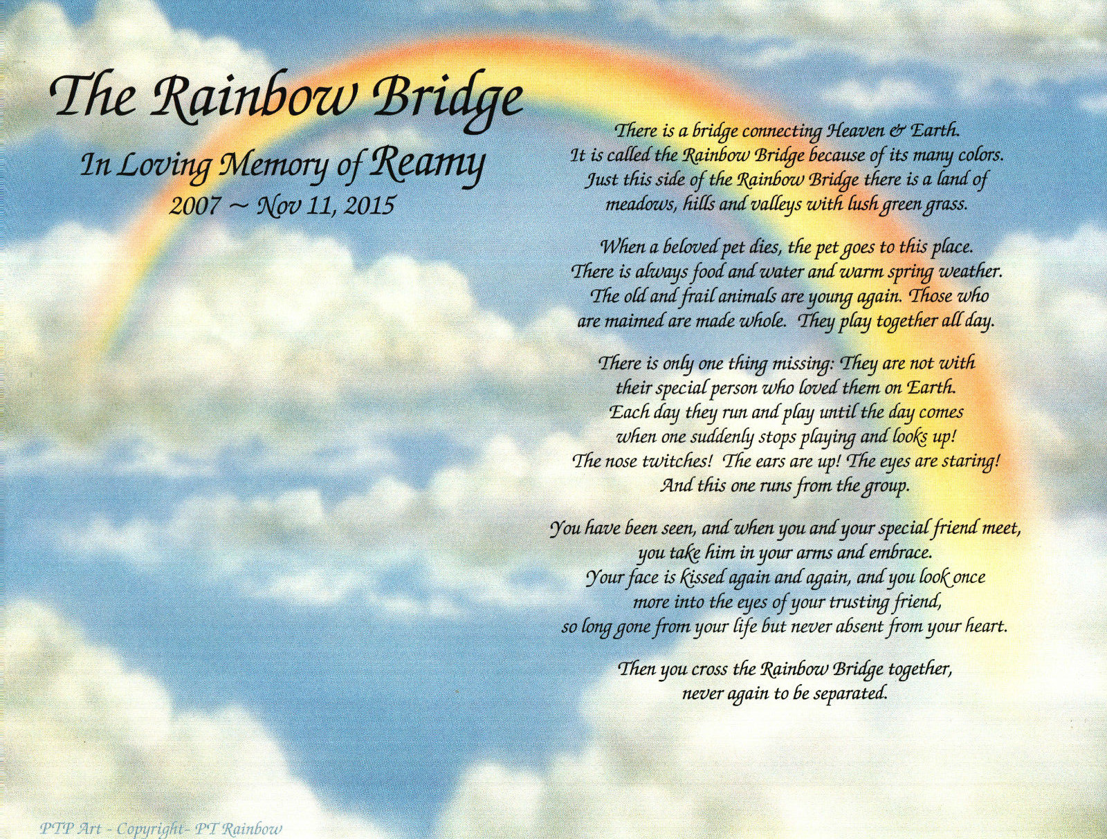 Personalized Pet Memorial Poem The Rainbow Bridge For Loss of Pet