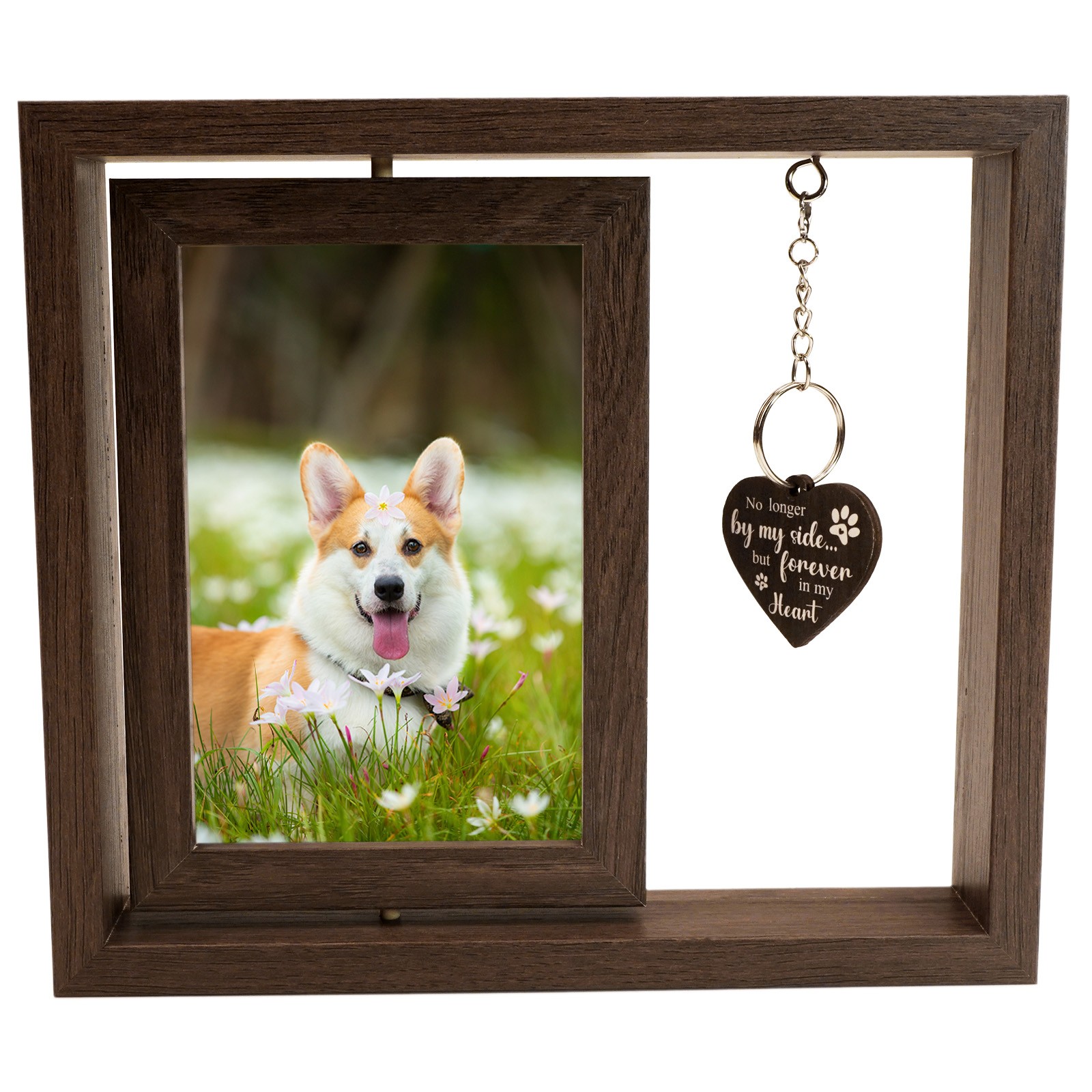 Rotating Pet Memorial Frame for Dogs & Cats Wood Picture Frame for 4×6 Photo