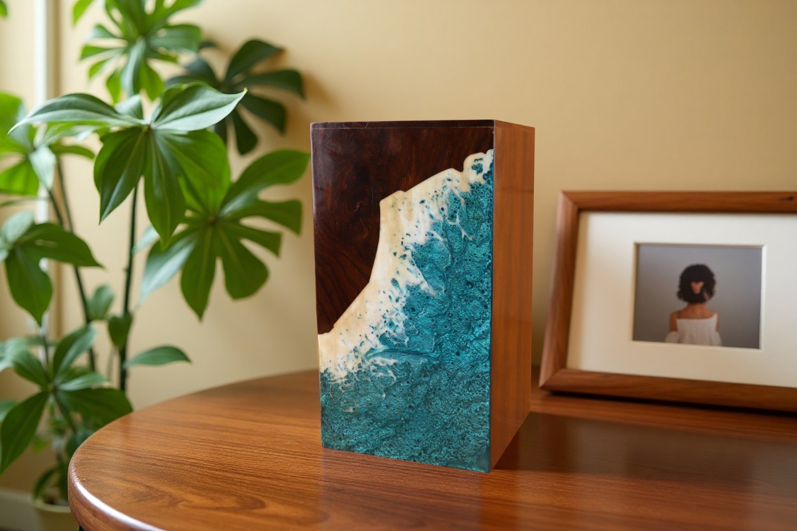 Handcrafted Wooden Urn for Adult Human Ashes Wood and Epoxy Resin Mix Urn Box