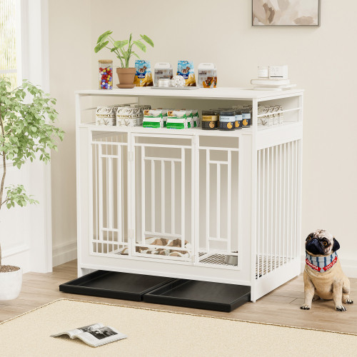 Large Dog Kennel With Top Storage 43.3 Inch Large Dog Kennel Furniture, Wooden