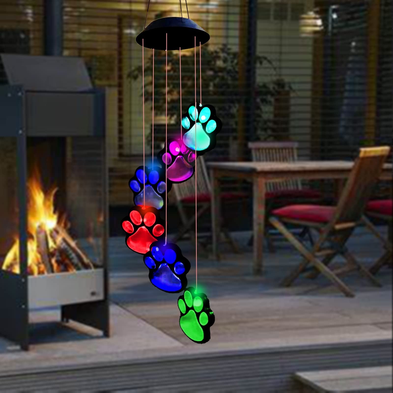 Paw Print Solar Wind Chimes for Outside, Dogs Cat Pet Pawprint Remembrance Wi…