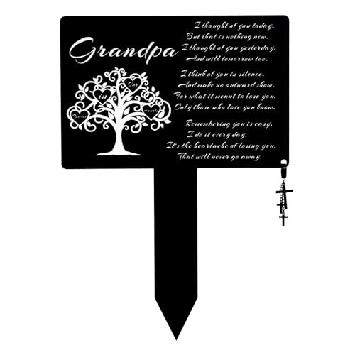 Memorial Metal Grave Marker, Waterproof Cemetery Decorations with Cross Grandpa