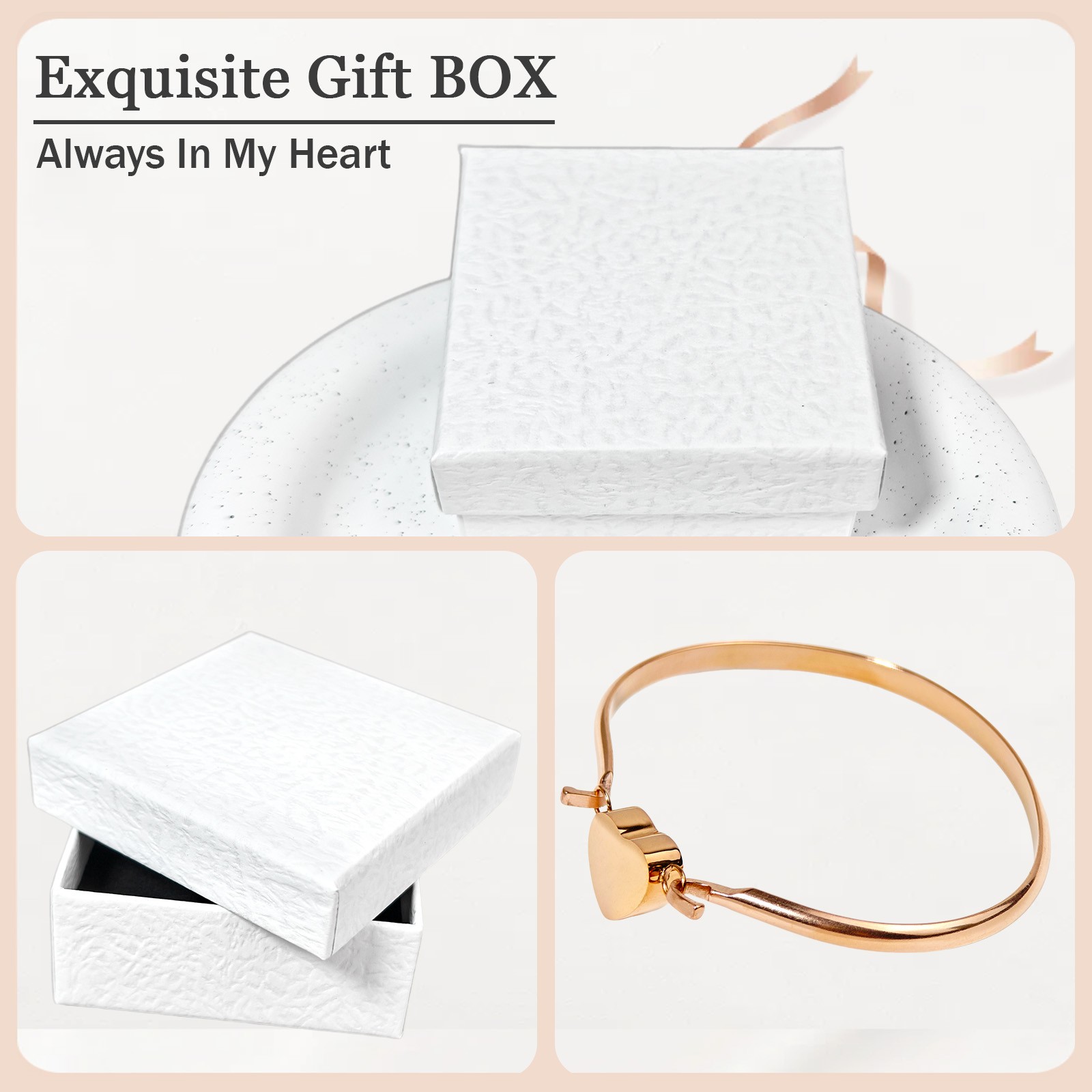 Rose Gold Heart Urn Bracelet For Cats&Dogs Ashes Stainless Steel Waterproof
