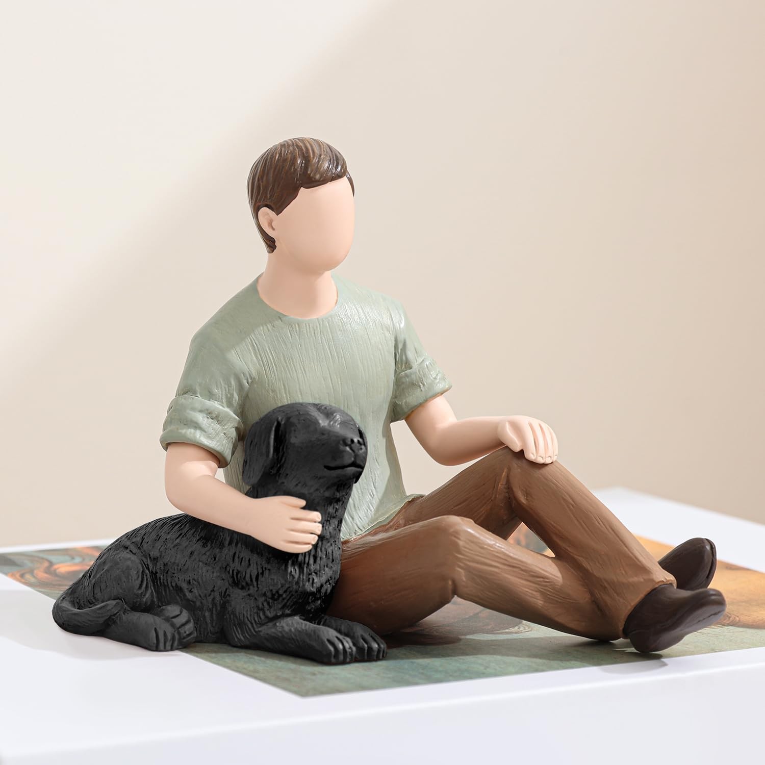 Man Black Dog Figurine Boy Friendship Remembrance Gifts Cherished Tribute Pet