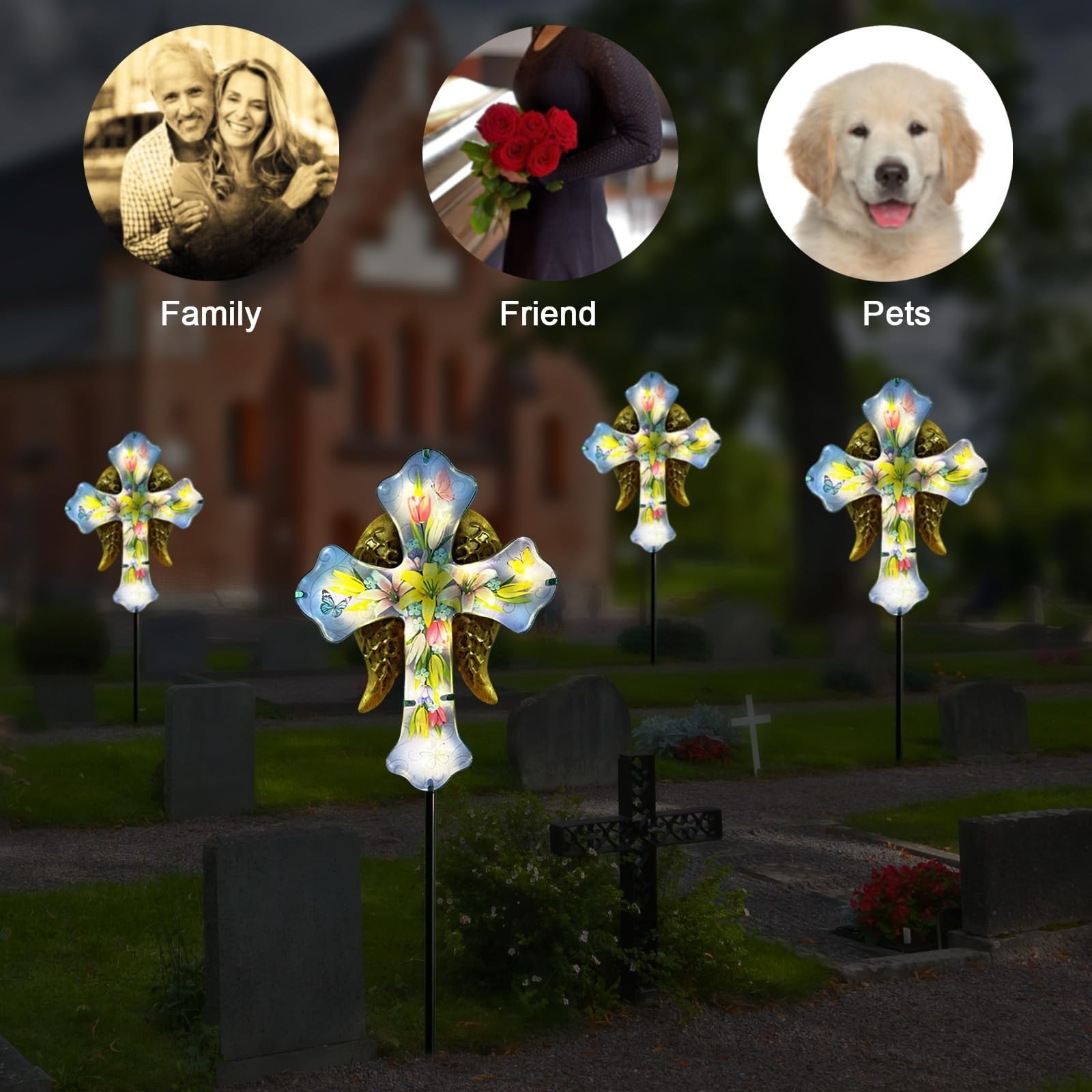 Solar Cross Garden Stakes for Graves,Lily Cemetery Decorations Yard Patio Dec…