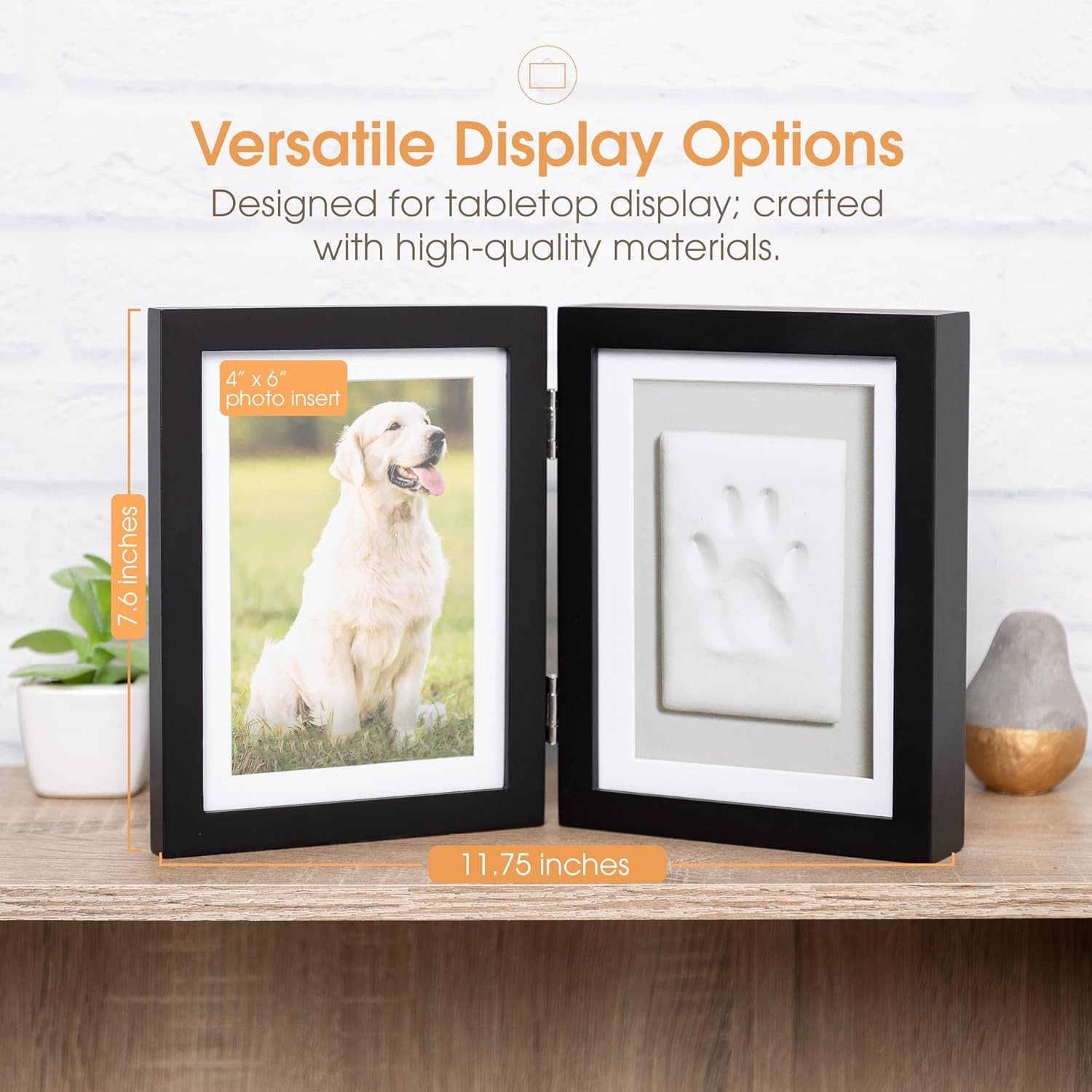 Pet Paw Print Photo Frame With Clay Imprint Kit – Wooden Pet Paw Print Frame,…