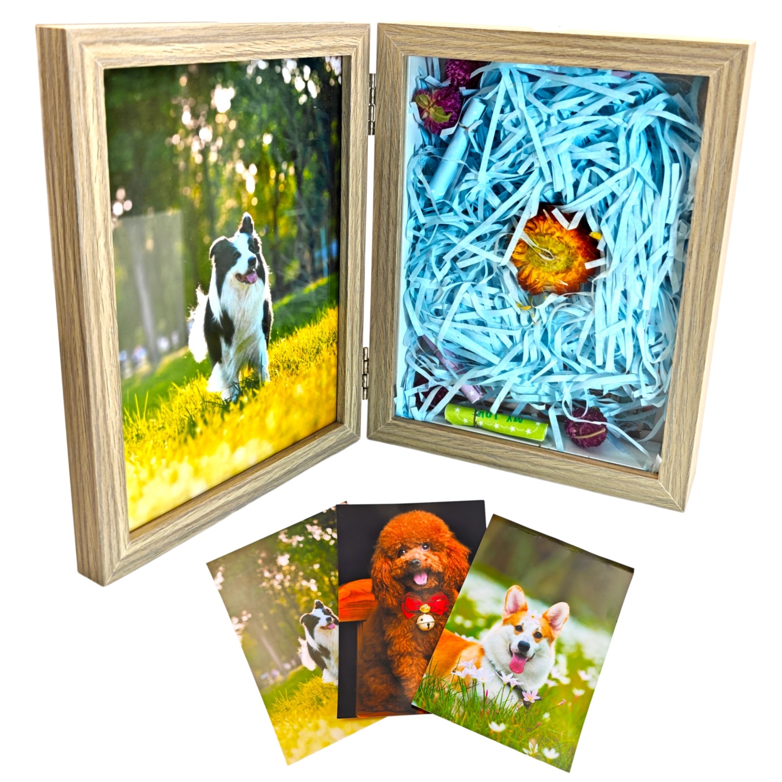 5x7in Memorial Box-3 Photos & Paw Print Display with 180° Hinges for Dog & Cat