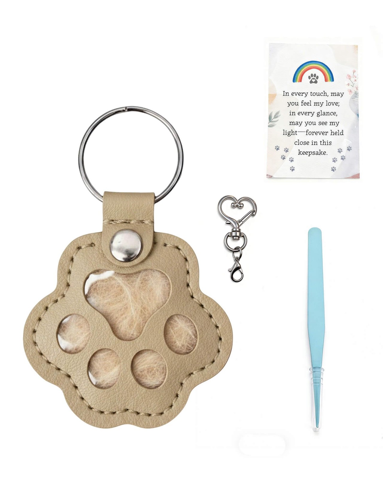 Cat & Dog Hair Keychain, Leather Dog Paw Hair Holder Fur Collection Key Chain…