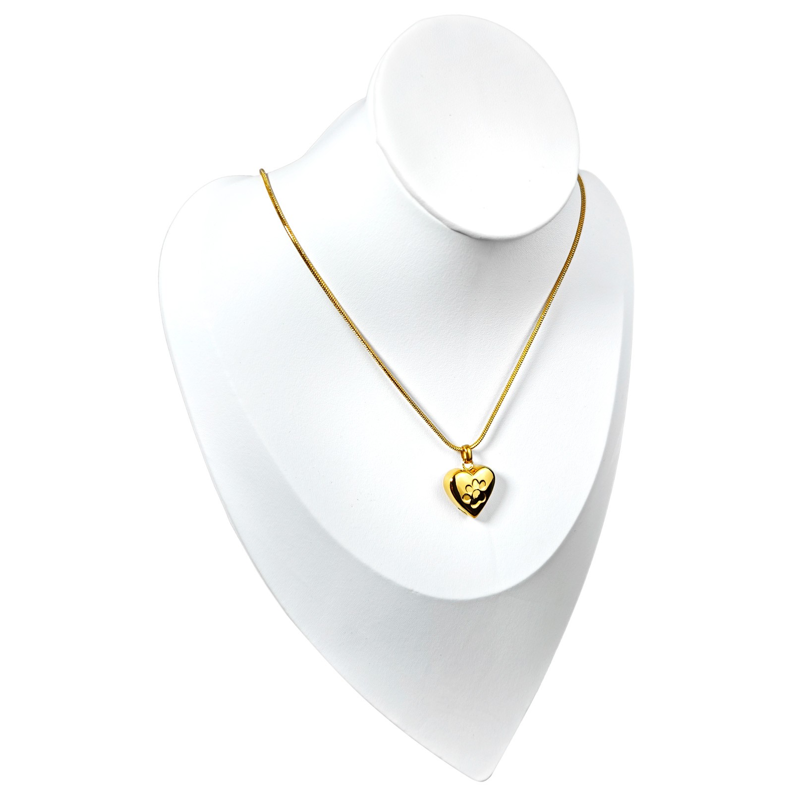 Gold Paw Print Heart Pet Ashes with paw prints Memorial Necklace For Dog & Cat