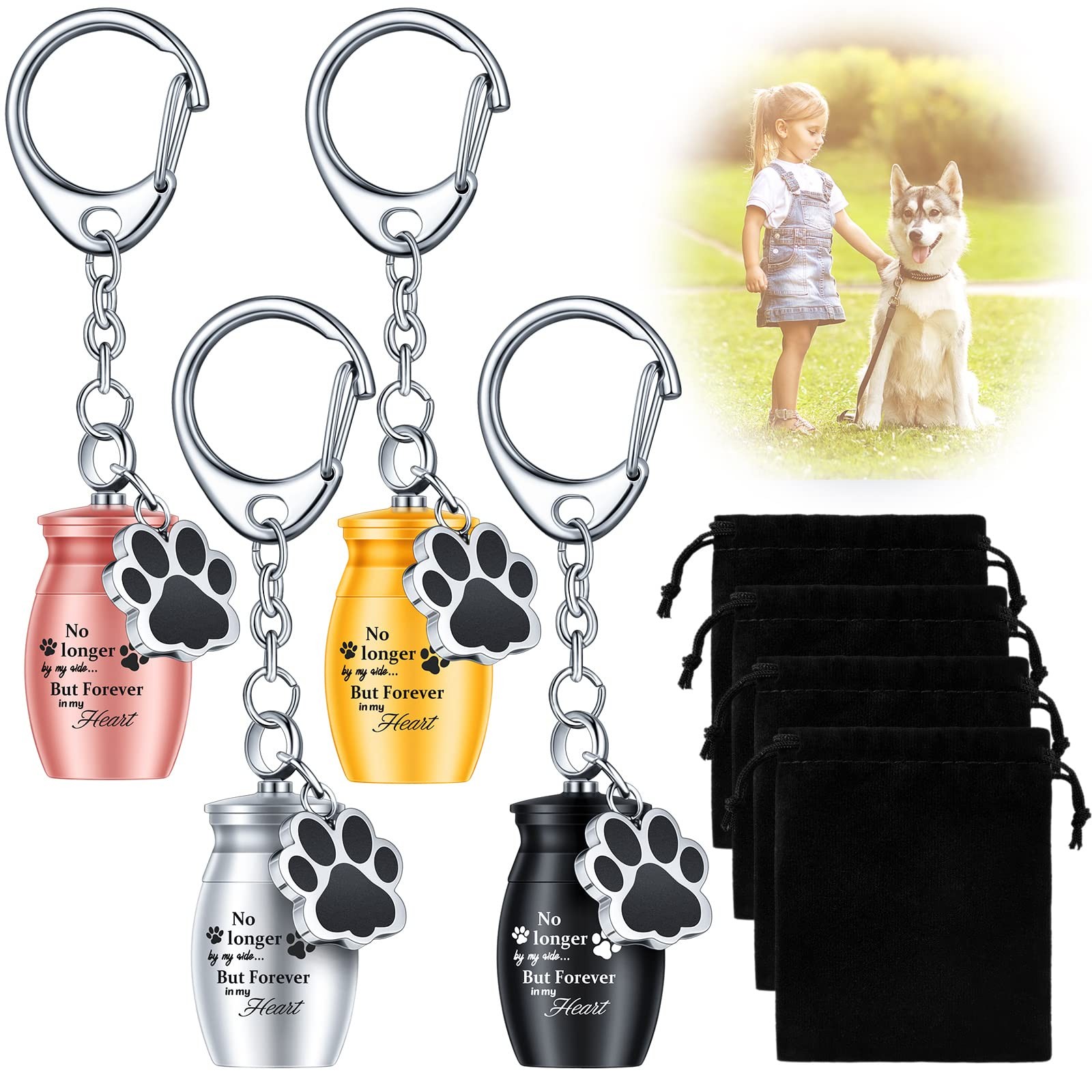Batiyeer 4 Pack Pet Dog Urn Keychain for Ashes with 4 as picture shown