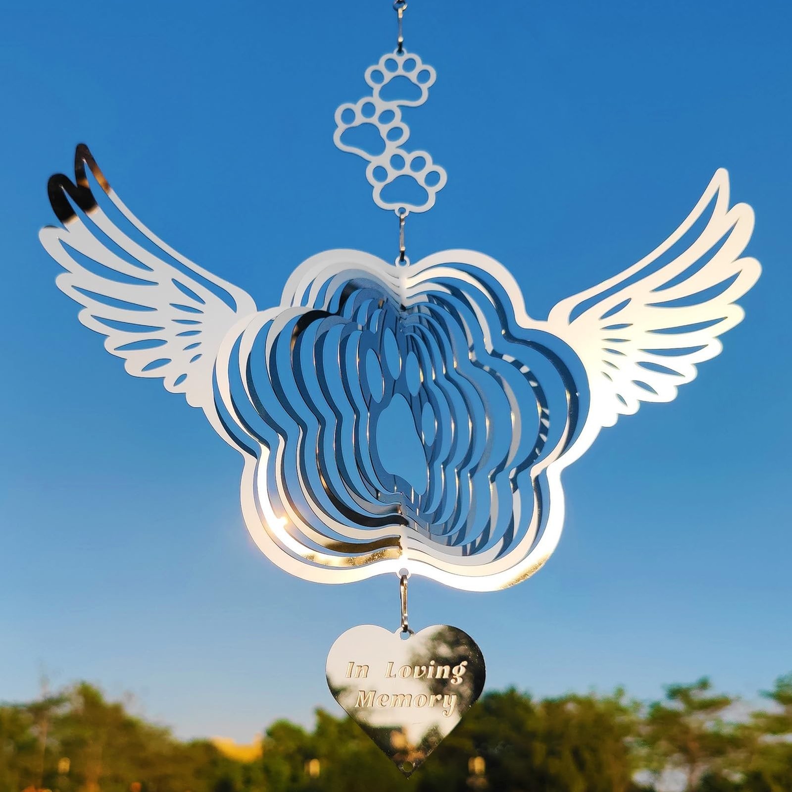 Pet Memorial Wind Spinners, Dog Memorial Gifts,Stainless Steel Angel Wings Pe…