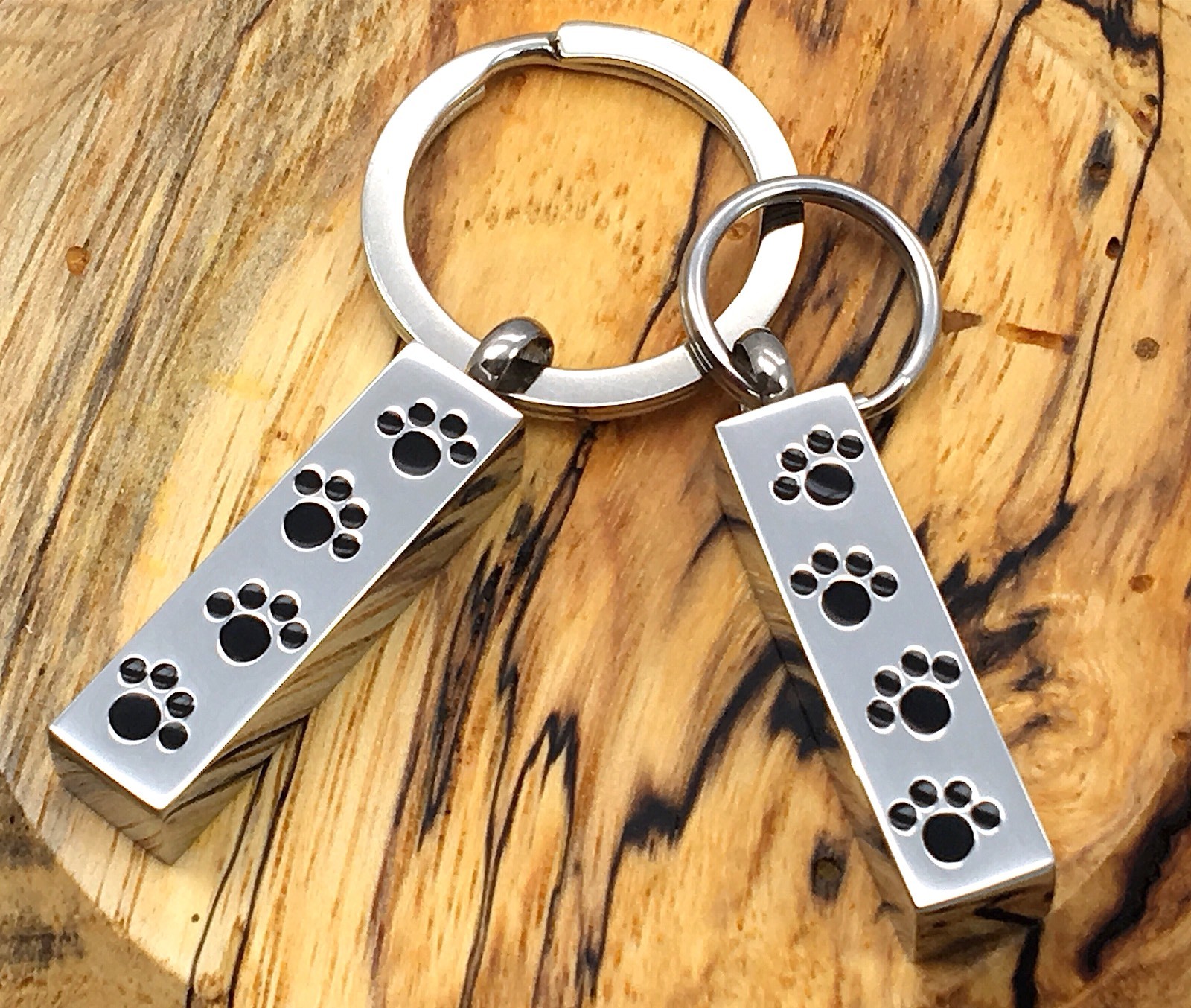 Pet Cremation Pendant Urn Keychain 1″ Key Ring for Ashes Dog Cat Paw Prints