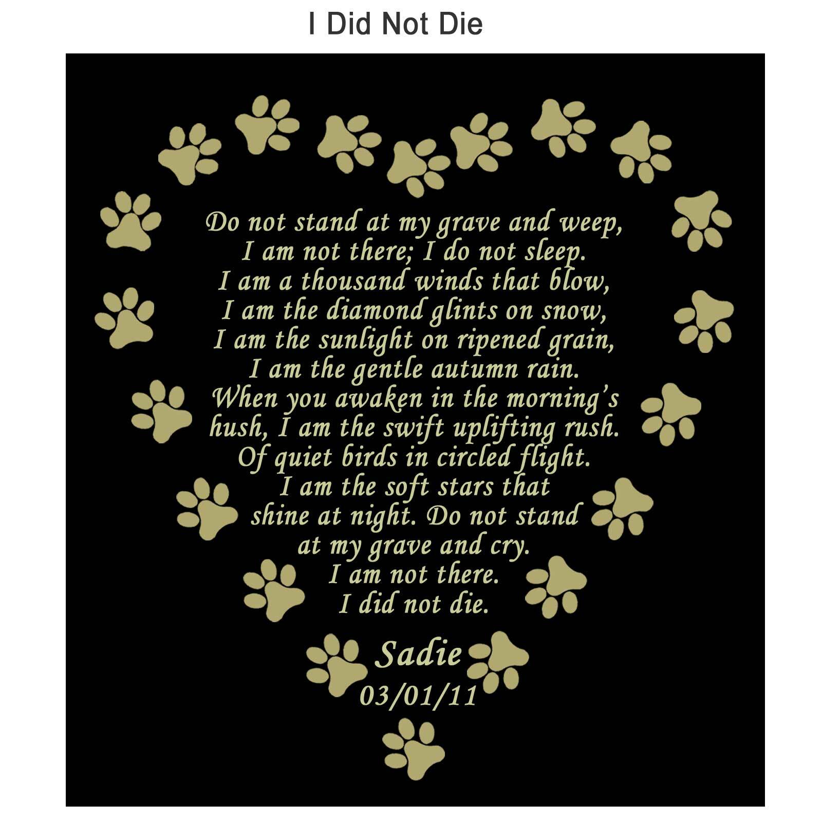 Pet Memorial Poem Name Plate Engraved Multiple Sizes & Poem Choices Dog Cat
