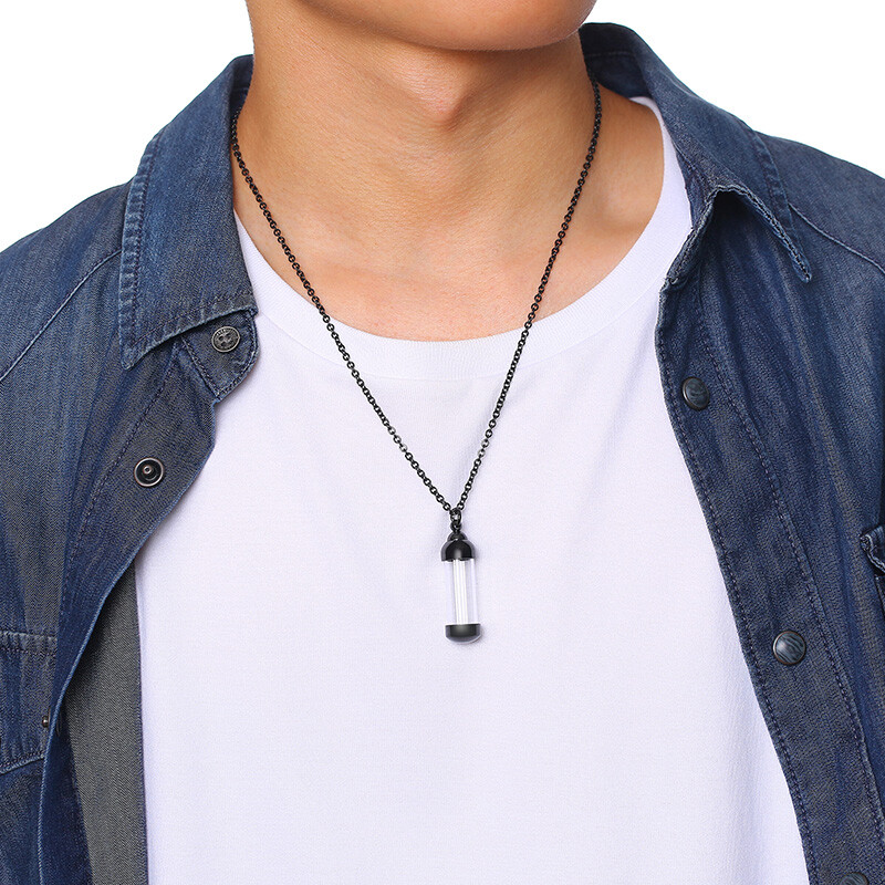24″ Hourglass Cylinder Pendant Men Necklace Ash Urn Cremation Memorial Container