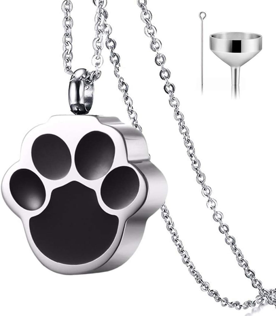 QUMY Pet Cat Dog Paw Print Cremation Jewelry for Ashes Wearable Urn Necklace Kee