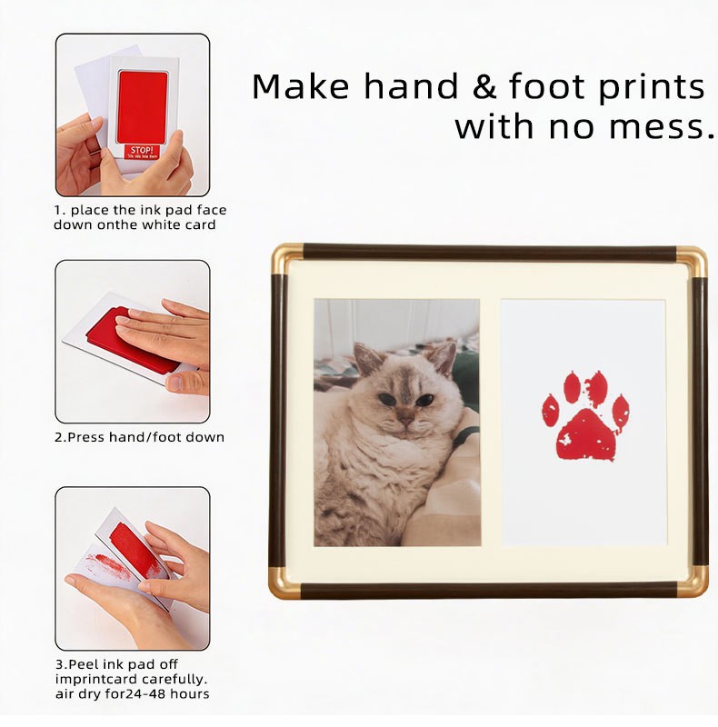 7/8/10″ Pet Paw Print Memorial Frame Cat Dog Inkless Pad Bronze Corner Display