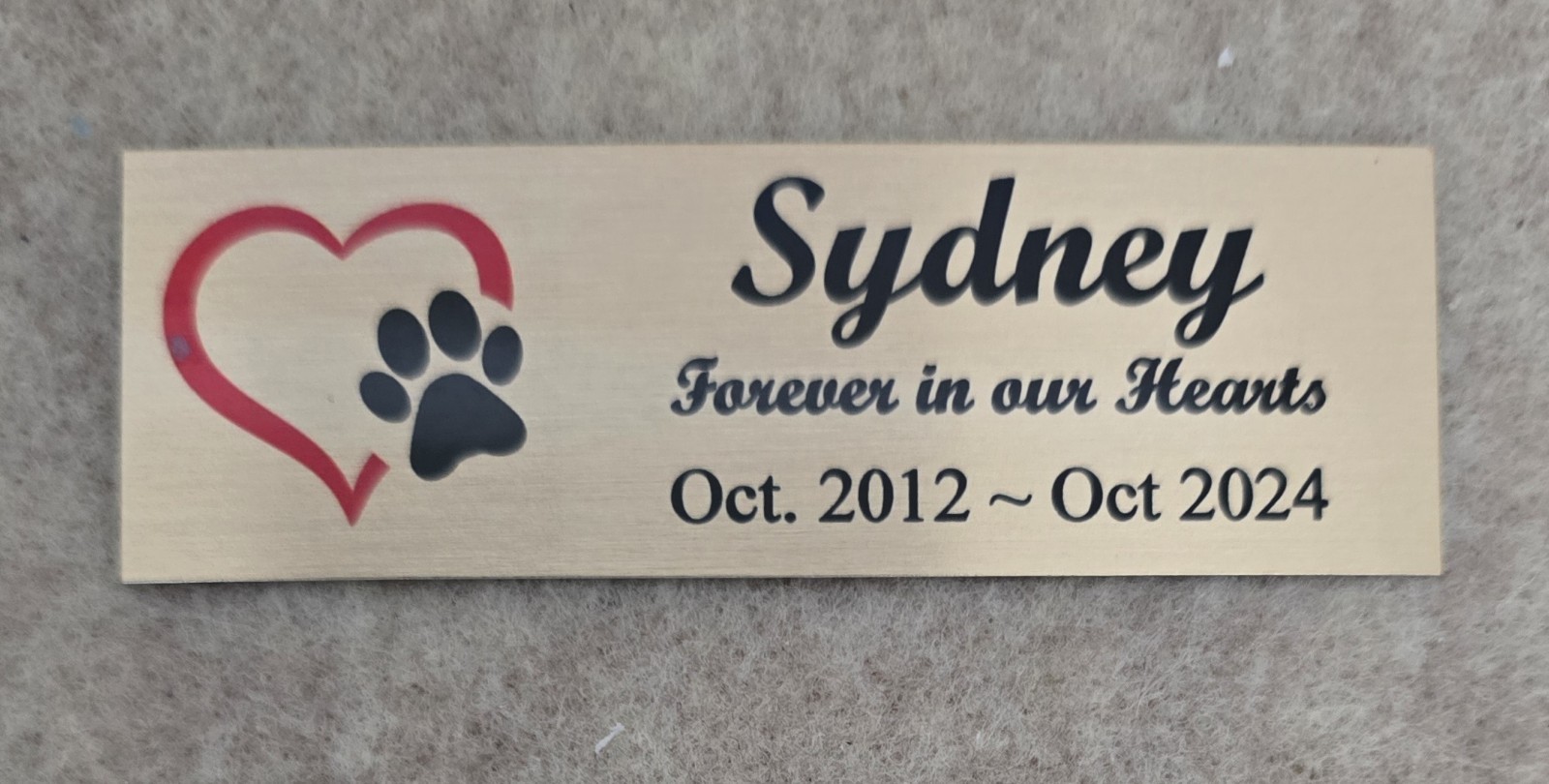 1×3 Custom Engraved Sublimated Pet Dog Memorial, Brass Color Plate Plaque