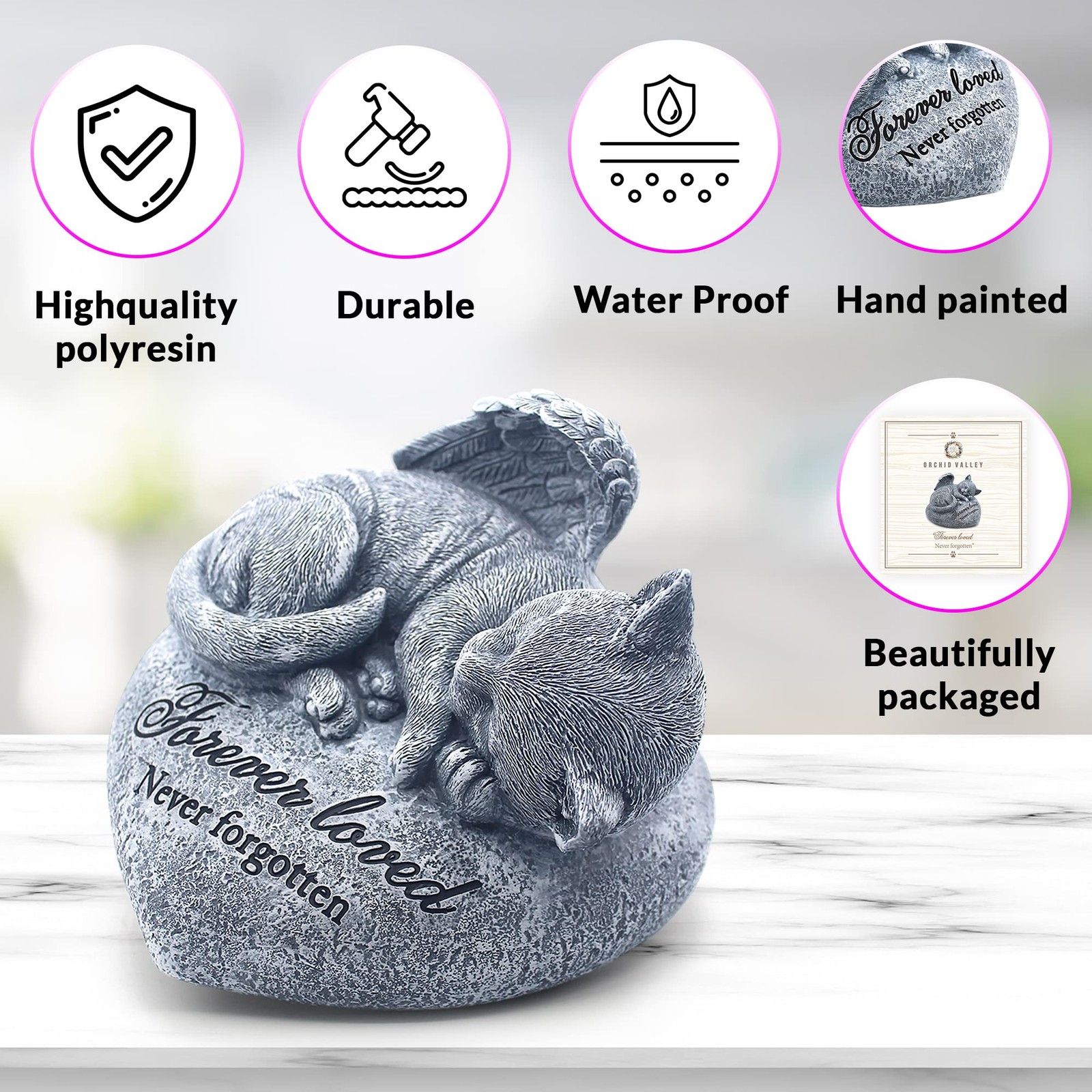 Orchid Valley Sleeping Cat Garden Statue – Pet Memorial Stone – Grave Marker …