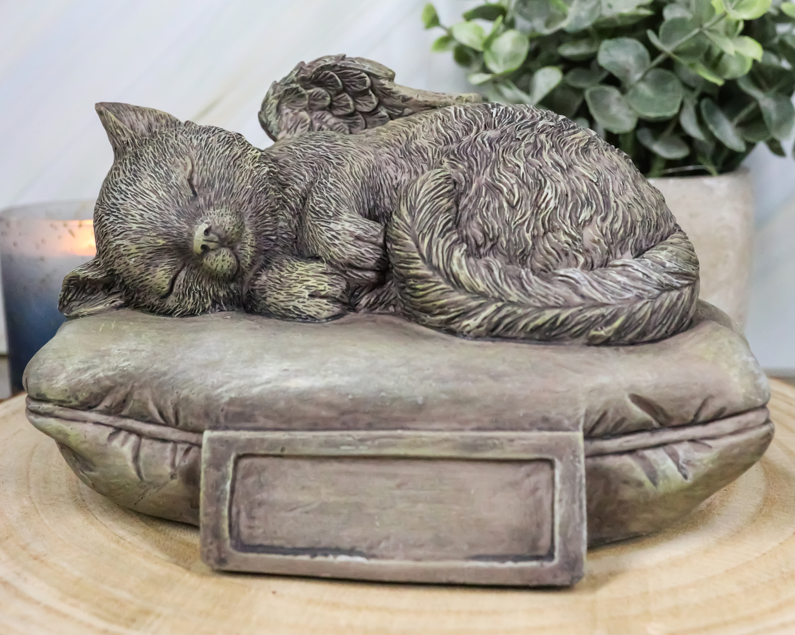 Ebros Heavenly Angel Cat Sleeping On Pillow Cremation Urn Small Pet Memorial