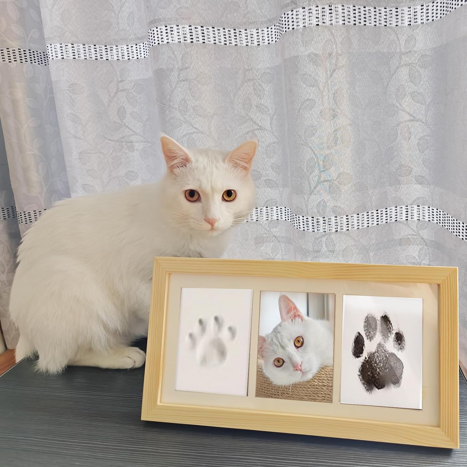 Paw Print Impression Kit for Dogs and Cats, 2 Clay, Large Ink Pad, Wooden Pictur