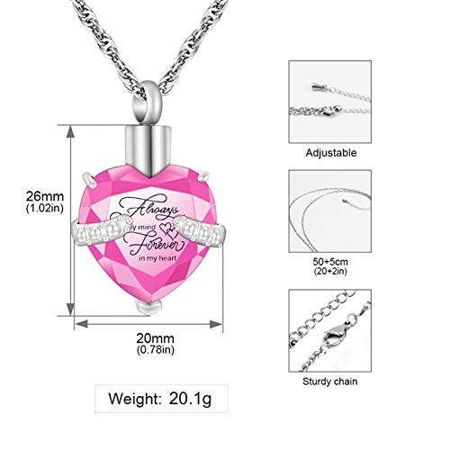 Crystal Urn Necklace for Human Ashes Heart Birthstone Memorial Cremation Pink