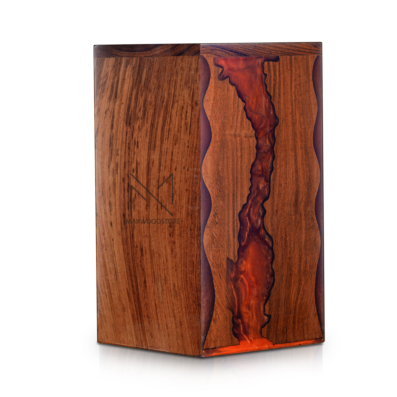 Wooden Urn Box-Urn Box-Rosewood and Red Resin Design Urn Box For Human Ashes