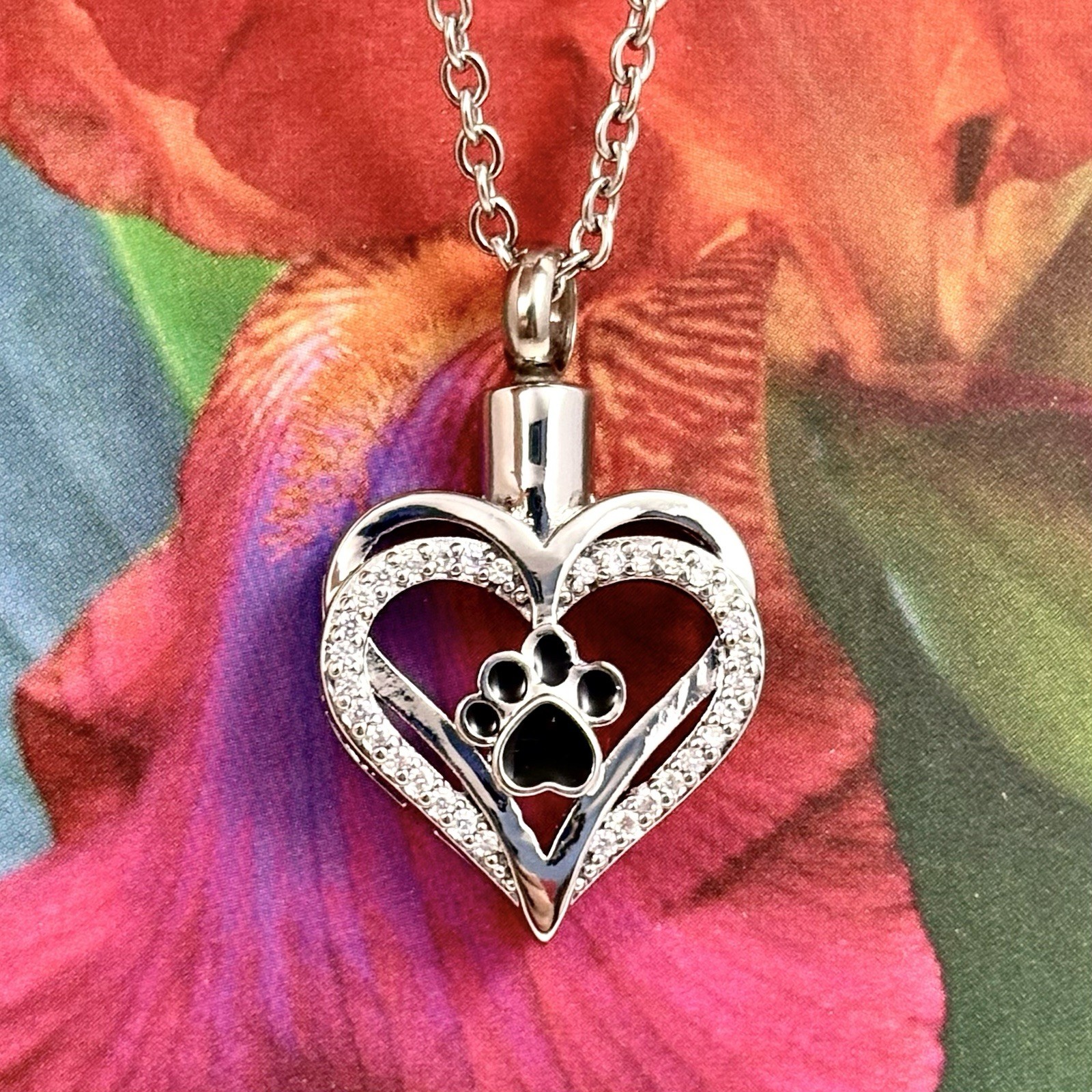 Pet Cremation Jewelry Necklace Pendant Urn Holds Ash Paw Print Dog Cat Heart